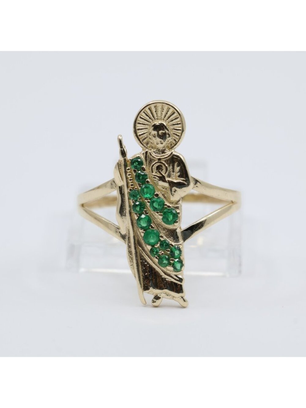 Unique 14K Karat Solid Yellow Gold Designer Religious Saint Jude Ring - Size 8